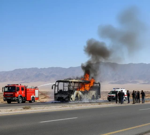 تفاصيل حريق أتوبيس ركاب على طريق طور سيناء - شرم الشيخ ونجاة جميع الركاب